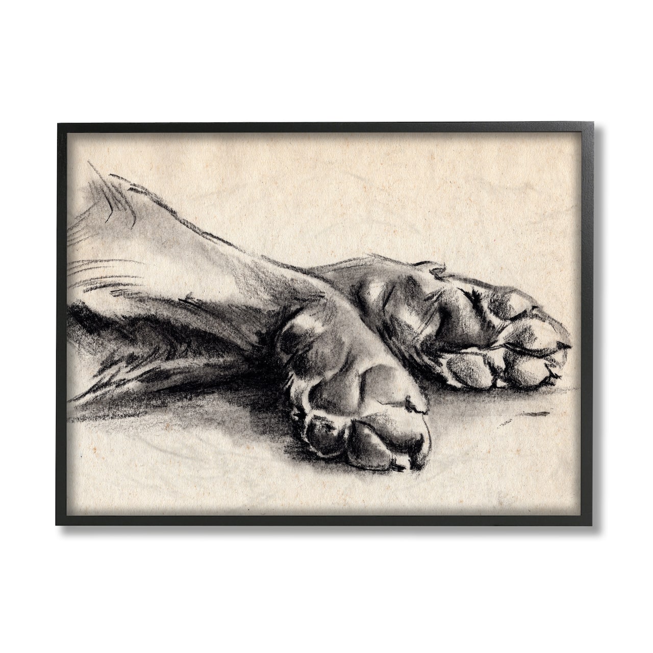 Stupell Industries Dog Paw Charcoal Design Minimal Tan Black in Black Frame Wall Art